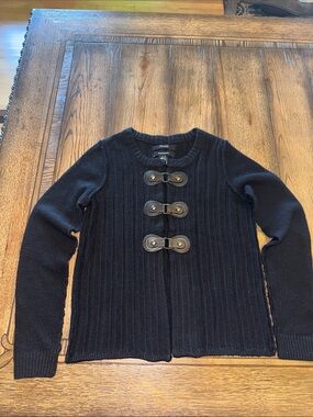 Tahari Black Ribbed Toggle-Front Cardigan